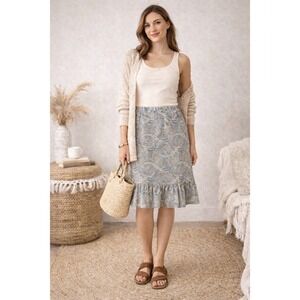 GAP Paisley Midi Skirt Womens 0 Ruffle Hem Cotton Boho‎ Y2K Vintage
